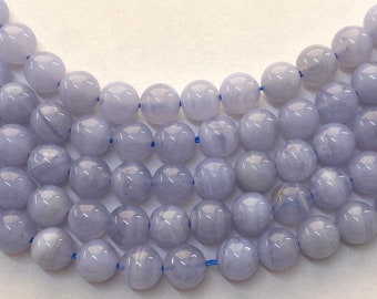 6mm Blue Chalcedony Gemstone Beads. 15"  strand of AAA grade beads, about 64 per strand. Blue Lace Agate.