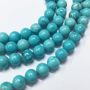 Turquoise Dyed Magnesite Gemstone Beads. 4mm round beads on 15 inch strand. Full strand of beads, about 90 per strand. Imitation Turquoise