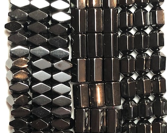 Faceted Drum or Square Shaped Magnetic Hematite Gemstone Beads. Full 15" strand of AAA grade faceted beads, available in 3 sizes. Magnetite.
