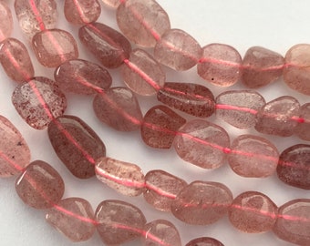 8-10mm Nugget Natural Strawberry Quartz gemstone beads. 15" strand of high quality Crystal Quartz with Geothite and Iron inclusions.