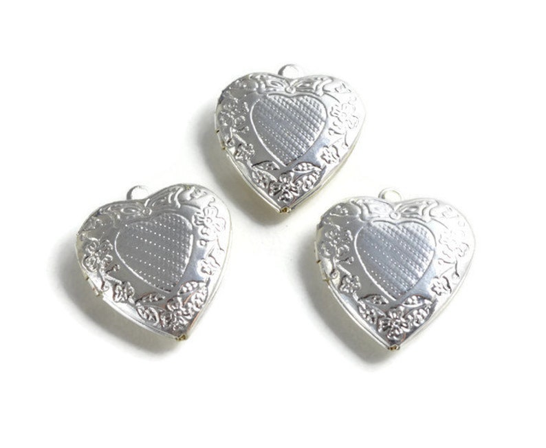 Silver Carved Heart Locket Pendant 3 pcs