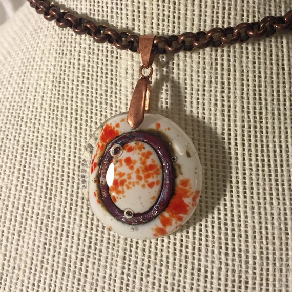 Necklace Fused Glass Pendant with Copper Ring