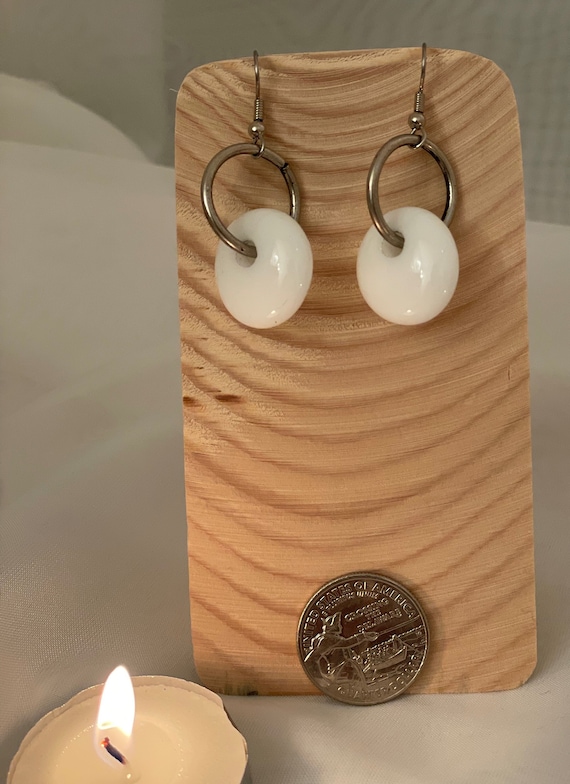 Earrings White  Fused Glass with Nickel Jump Ring