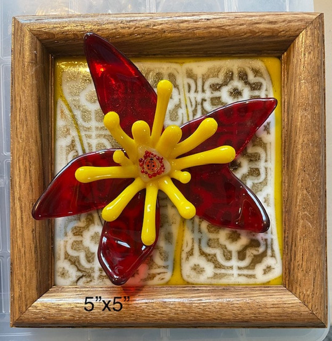 Fused Glass Wall Hanging Fused Tile With Fused Flower Etsy