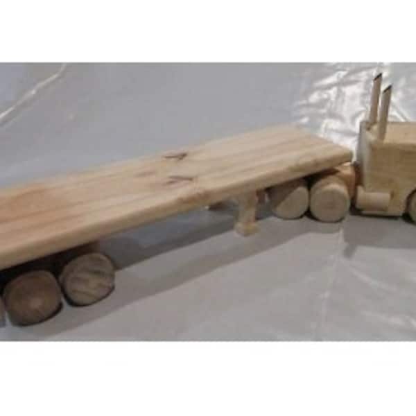 Wooden Toy Semi with Flat Bed Trailer