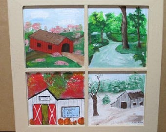Painted Picture Frame - Four Pane - &quot;A World of Four Seasons&quot;
