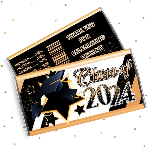 Black Gold Graduation Candy Bar Wrapper, Black Gold Class Of Chocolate Bar Label, Personalized Class Of 2024 Candy Label, Prom Candy Wrapper