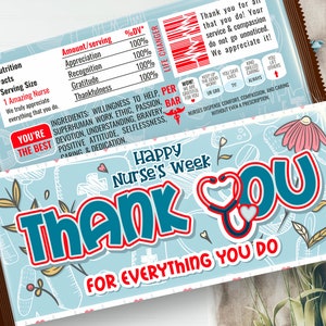 Nurses Week Geschenk Schokoladentafel Wrapper, Happy Nurses Week Candy Bar Wrapper zum sofortigen Download, Danke Nurses Candy Bar Wrapper