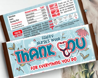 Nurses Week Gift Chocolate Bar Wrapper, Happy Nurses Week Candy Bar Wrapper for Instant Download, Thank You Nurses Candy Bar Wrappers