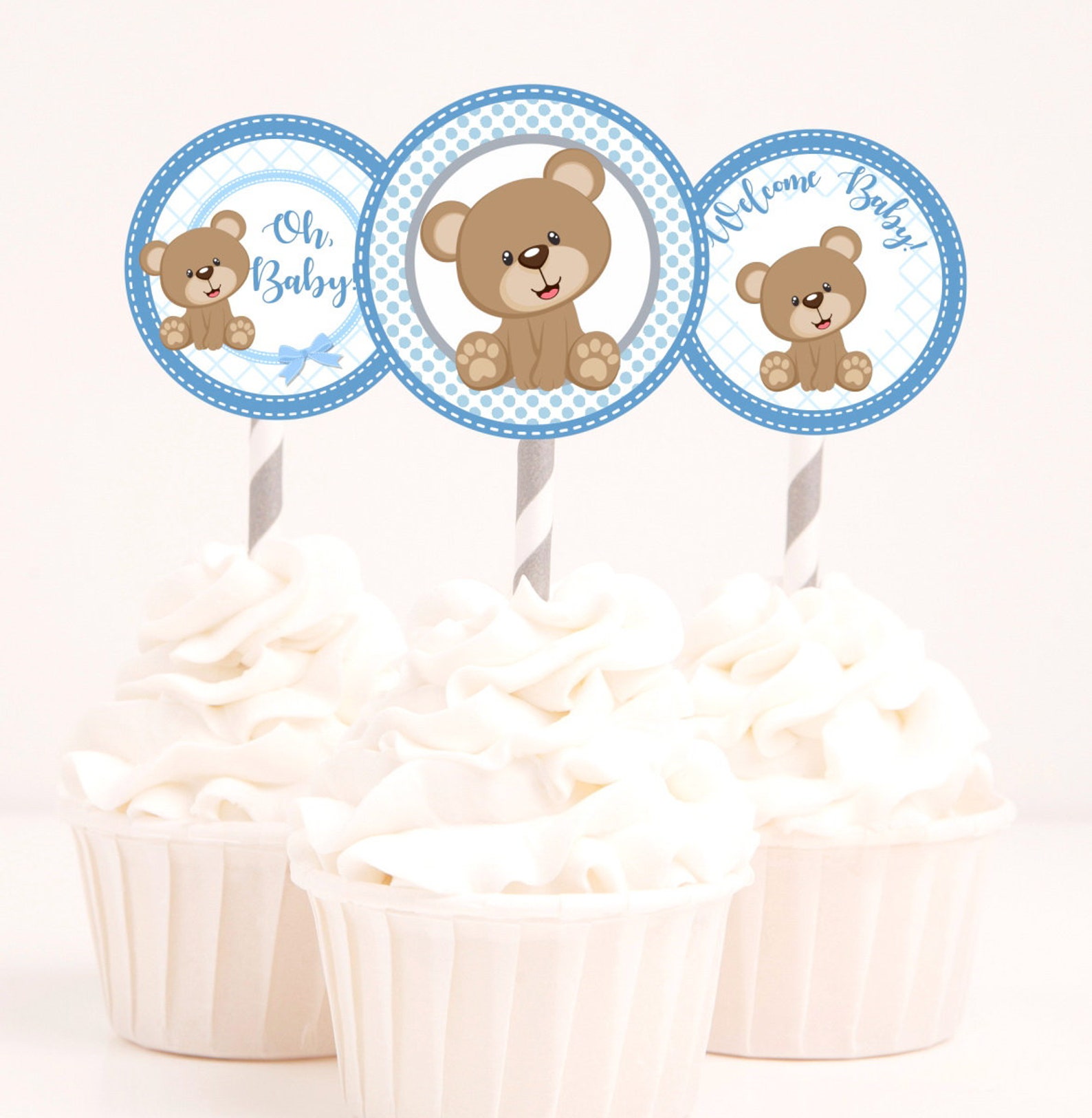 Teddy Bear Cupcake Toppers Brown Bear Cupcake Toppers Baby Etsy UK