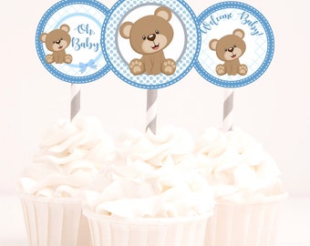 Teddy Bear Cupcake Toppers Brown Bear Cupcake toppers Baby Shower Cupcake Toppers Printables Cupcake Toppers Teddy Bear Baby Shower Toppers