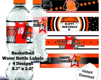 Basketball Water Bottle Label Digital File Basket Ball Water - Etsy