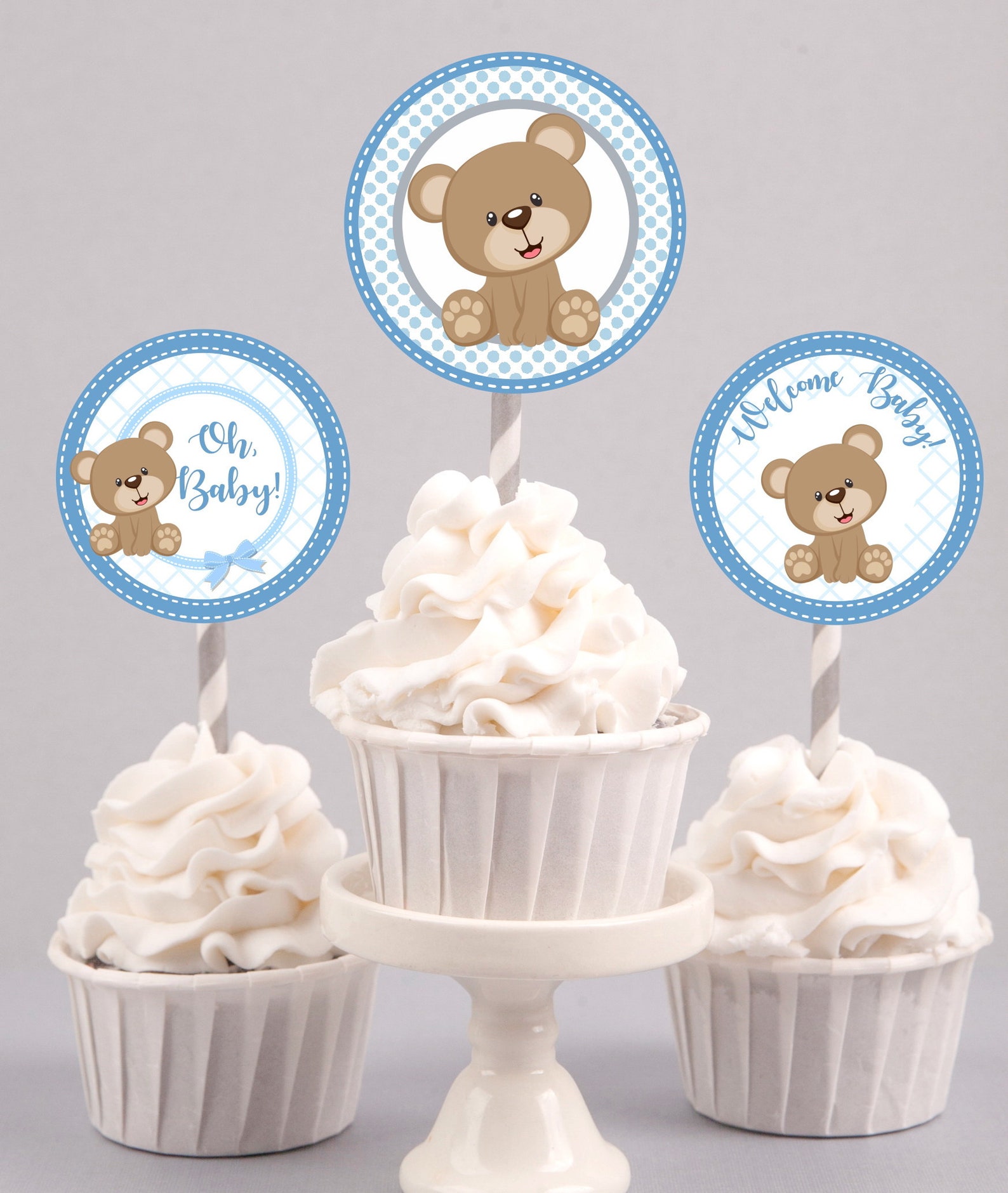 Teddy Bear Cupcake Toppers Brown Bear Cupcake Toppers Baby Etsy UK