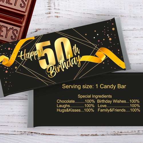 EDITABLE 50th Birthday Chocolate Candy Bar Wrapper - Etsy