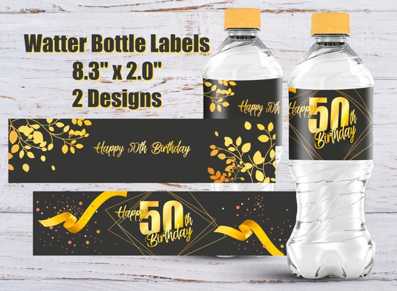 50th Birthday Water Bottle Labels 50th Birthday Design Etsy
