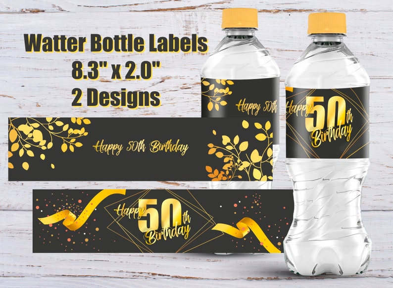 50th Birthday Water Bottle Labels 50th Birthday Design | Etsy