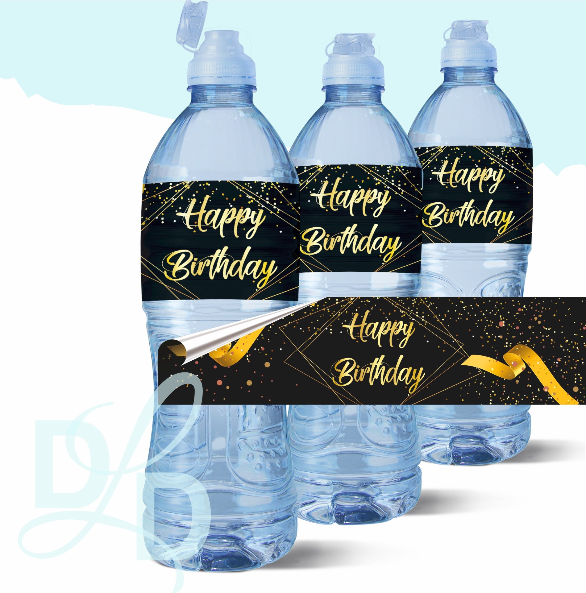 Black Gold Happy Birthday Water Bottle Labels, Happy Birthday Water ...