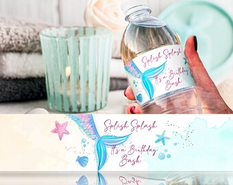 Etiqueta personalizada para garrafa de água de aniversário com tema de conto de sereia: lembrancinhas para festa submarina (download digital)