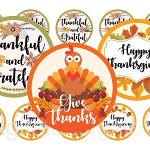 Thanksgiving Bottle Cap Images Thanksgiving 1 INCH Round Images Give Thanks round images Turkey Printable BCI 1 inch Thanksgiving cap images