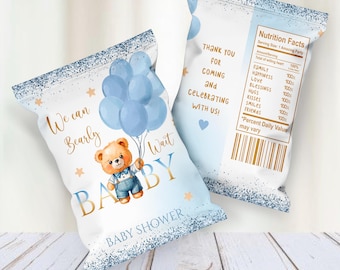 We Can Bearly Wait Baby Shower Chip Bag Wrapper, Teddy Bear with Balloons Chips Wrapper, Teddy Bear Baby Shower Chip Bag Wrapper, Teddy Bear