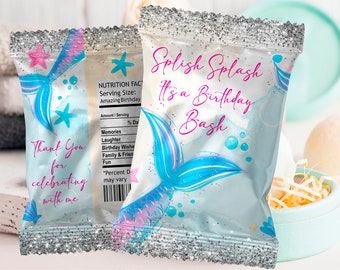 Personalized Mermaid Tail Chip Bag Wrapper: Under the Sea Party Favors (Digital Download)