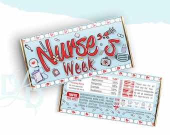 Nurses Week Candy Bar Wrapper, Happy Nurses Week Candy Bar Wrappers, Instant Download Candy Wrapper Fits 1.55 oz, Nurses Chocolate Wrapper