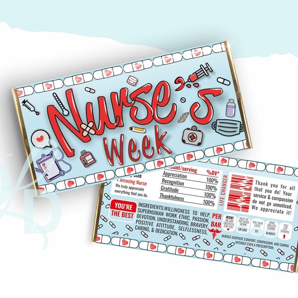 Nurses Week Candy Bar Wrapper, Happy Nurses Week Candy Bar Wrappers, Instant Download Candy Wrapper Fits 1.55 oz, Nurses Chocolate Wrapper