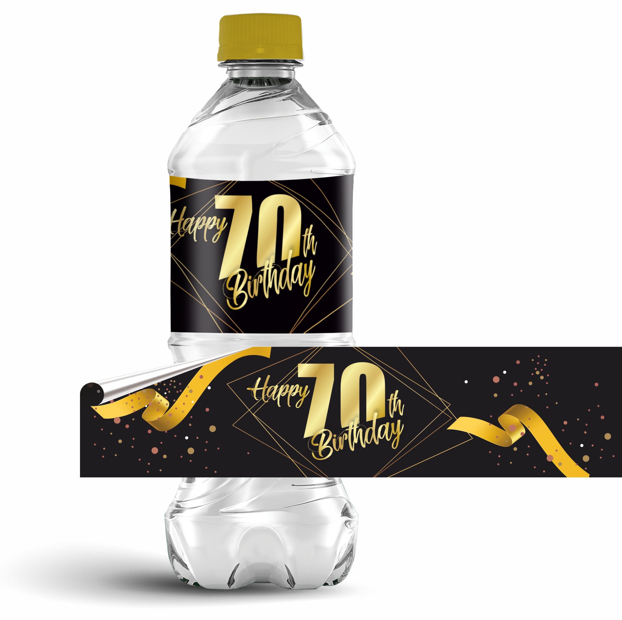 70th Birthday Water Bottle Labels, 70th Birthday Design Labels, Printable Black & Gold Water Bottle Labels, 70th Birthday Party Printables