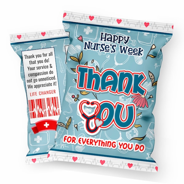 Nurses Week Gifts in Bulk Chip Bag Wrapper, Nurses Week Chips Wrapper for Instant Download, Thank You Nurse Gift, Nurses Chip Bag Wrapper