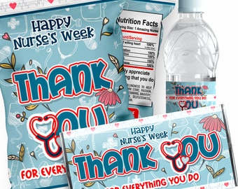 Nurses Week Gift Bundle, Nurses Week Chips, Water Labels, Candy Bar Wrappers, Nurses Week Chip Bag, Thank You Nurses Gift, Happy Nurses Week