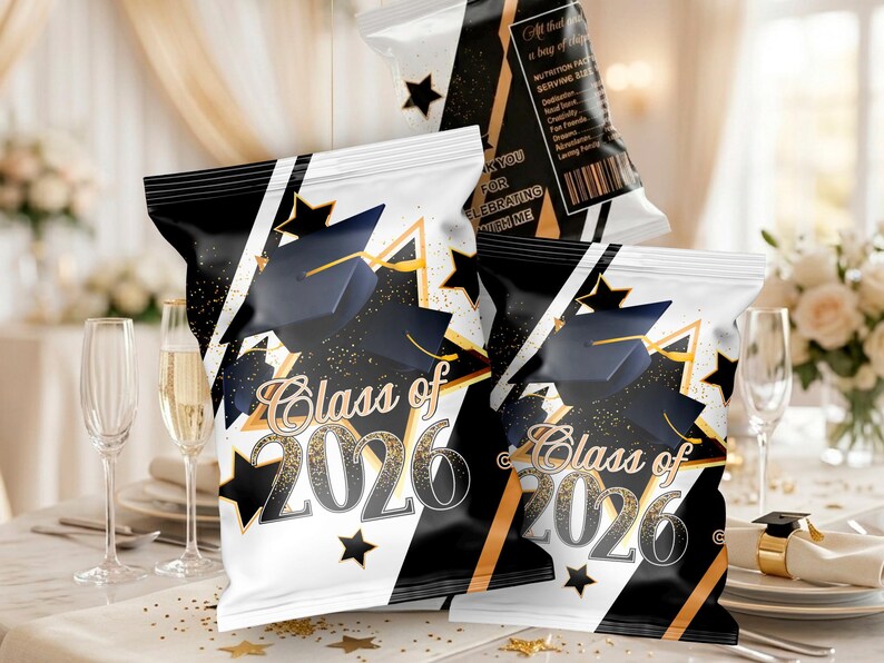 Class of 2026 Chip Bag Wrapper, Graduation Party Favor, Black Gold ...
