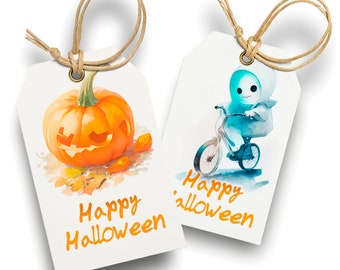 Printable Halloween Treat Tag, Trick or Treat Favor Bag Tag, Personalized Halloween Gift Tag, Pumpkin Halloween Tags, Halloween Ghost Tags