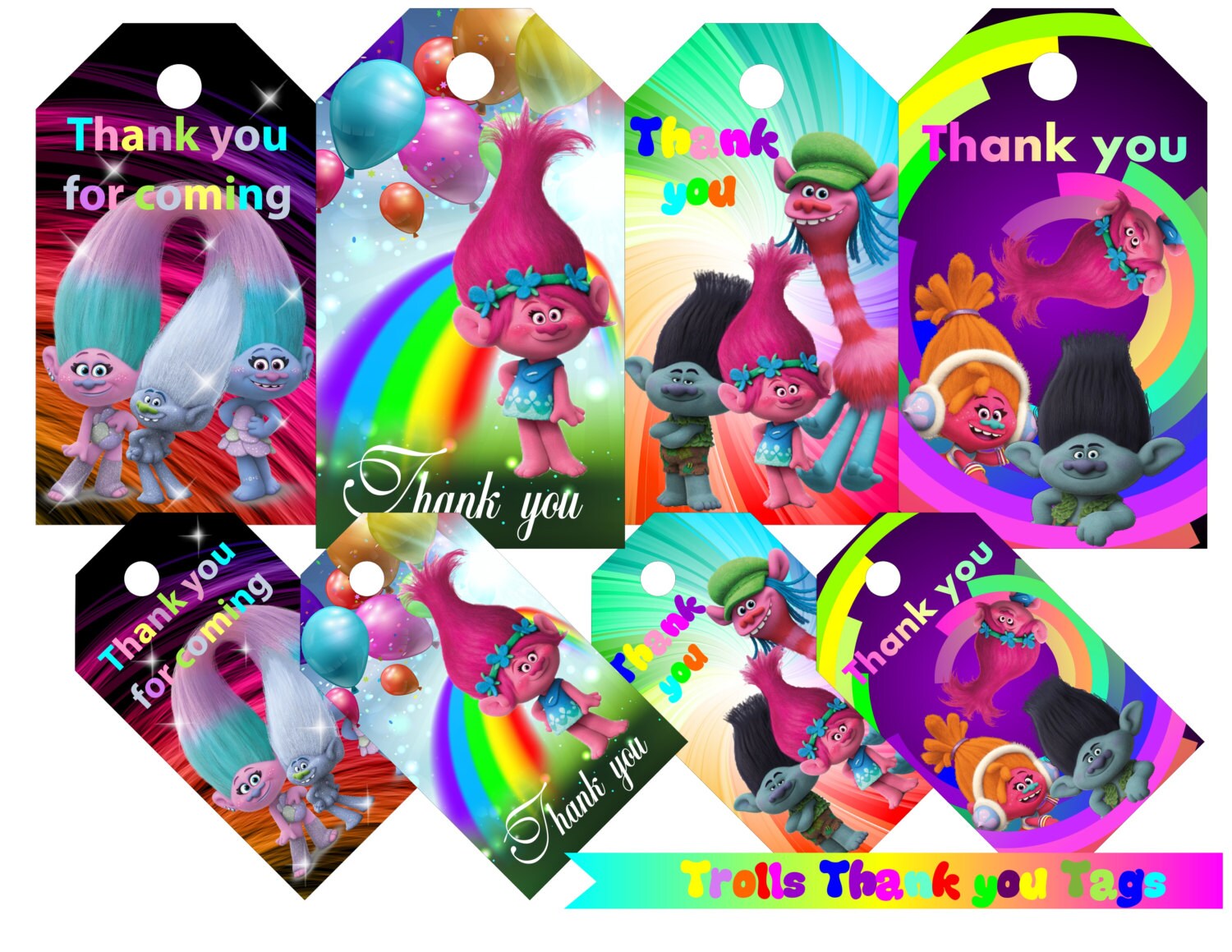Trolls Inspired Tags Trolls Tags Trolls Thank You Tags Trolls | Etsy