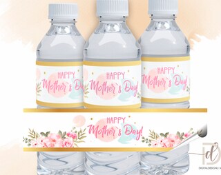 48 Etichette Adesive Rosa Per Bottiglie Acqua Festa Della Mamma - Scritte Happy Mother's Day