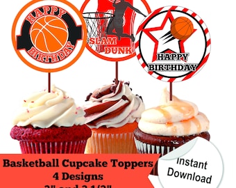 Basketball Cupcake Toppers Basketball Toppers 2 INCH 2,5 Inch Basketball Party Decor Basketball Printable Toppers Basketball Birthday Party