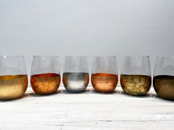 Variegated RedCopper Tipsy Stemless Wine glasses