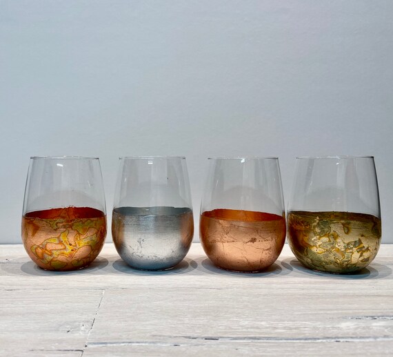 Variegated RedCopper Tipsy Stemless Wine glasses
