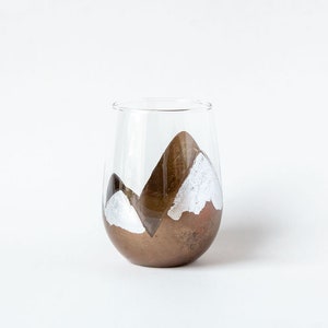 Bronze w silver peaks-Magical Mountains Stemless wine glass