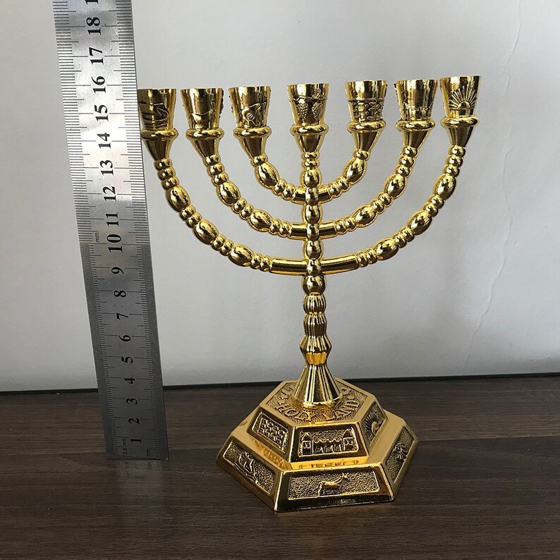 Hanukkah 7 Branch Jewish Candle Holder Menorah Israel Jerusalem Temple