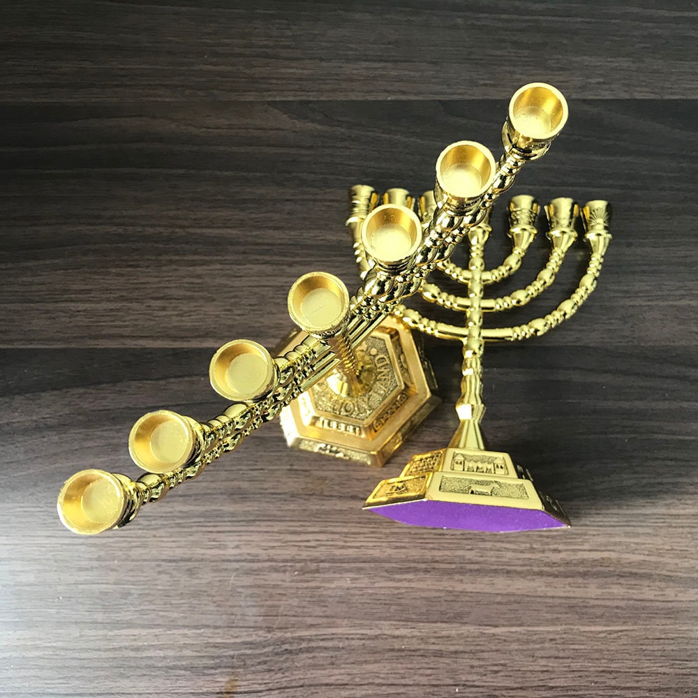 Hanukkah 7 Branch Jewish Candle Holder Menorah Israel Jerusalem Temple