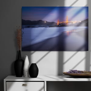 SPEDIZIONE GRATUITA! Golden Gate Bridge al tramonto – Splendida decorazione murale in metallo per un arredamento moderno, pronta da appendere!