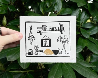 Witch’s Workshop | Linocut Print | Thyme & Space Design