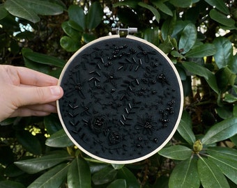 Black Beaded Flowers | Embroidery Hoop Art | Thyme & Space Design