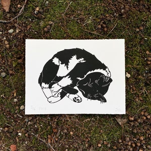 Sleeping Cat | Original Handmade Linocut Art Print | Thyme & Space Design