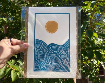 Ocean Sunrise | Linocut Block Print