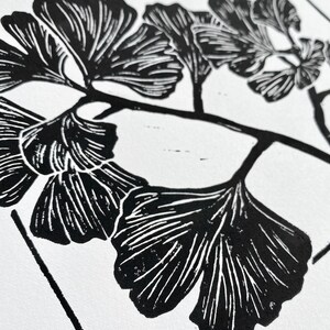 a close-up of the print, showing the detail of the leaves. the leaves are black with thin white lines to show veins and texture.