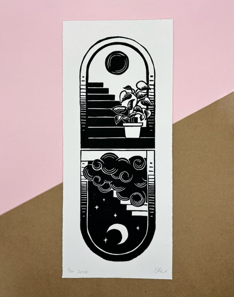 The same print on a pink and brown background.