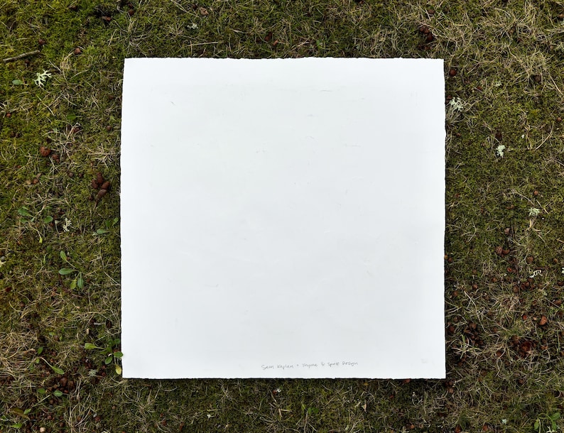 the back of the print. the edges of the print are torn for a natural rustic look. written along the bottom back of the print is the artists name. Sam Kaplan, Thyme and Space Design
