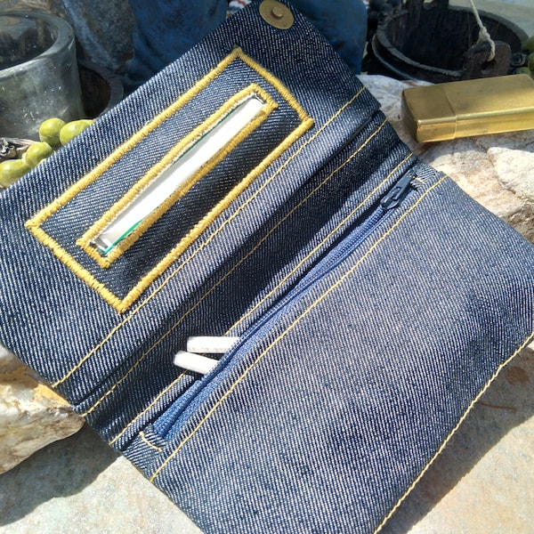 Drehtabaktasche, Gobelinstoff, Jeansstoff, Rauchzubehör, Tabakhalter, Tabakbeutel, handgefertigtes Etui