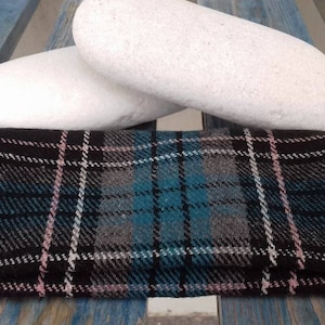 Tobacco pouch, black blue gray white pink tartan fabric, tobacco case, handmade rolling tobacco pouch
